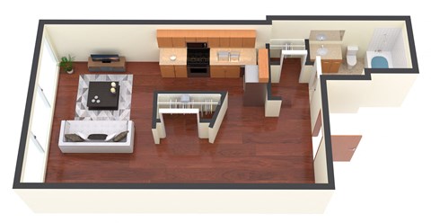 Floor plan for studio, 1 bath, 387 sqft